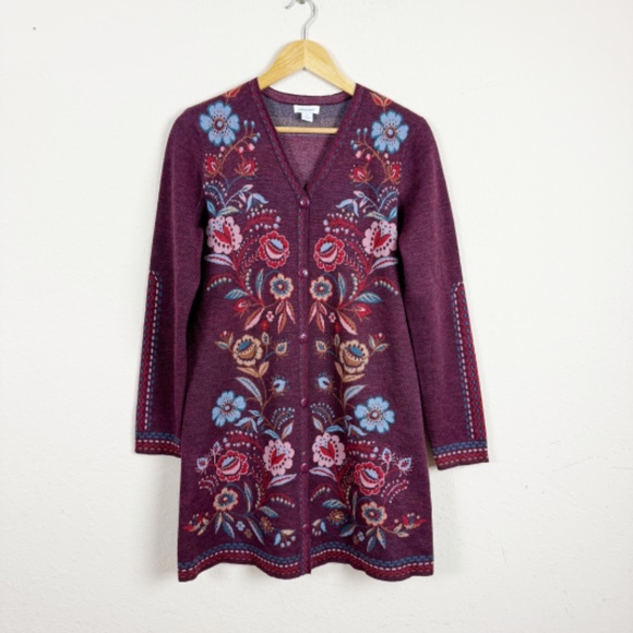 Sundance Merino Wool Floral Longline Cardigans Size Small - Picture 1 of 5